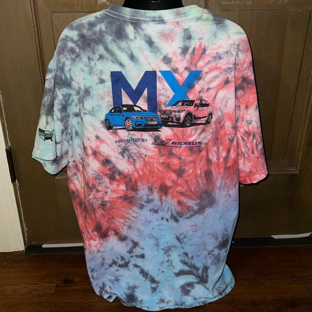 BMW Enthusiast Car Club Blue, Red Green Tie Dye Short Sleeve Shirt Size XL - Picture 7 of 10